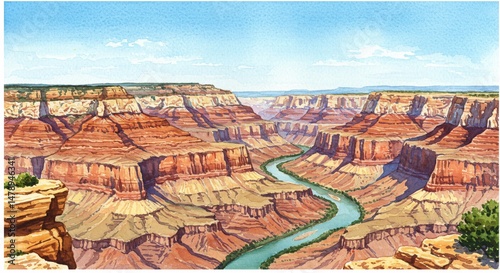 Stunning Panoramic View of the Grand Canyon's Majestic Landscape A River Winding Through Ancient Rock Formations
