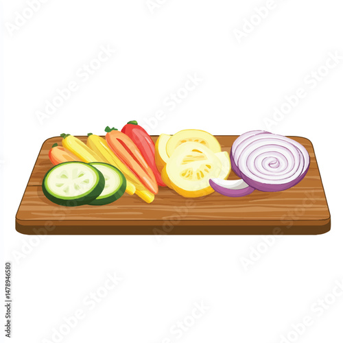 chopping board with sliced vegetables