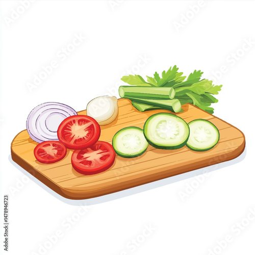 chopping board with sliced vegetables