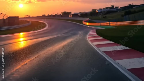 Sunset Reflection on Wet Racing Track Road