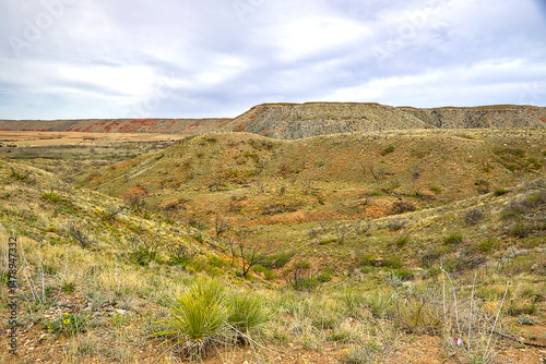 Scenic view of the beautiful terrain in the Alibates Flint Quarry National Monument. Fritch, Texas.