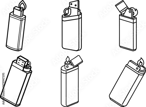 Set of lighter outline vector illustration, line art