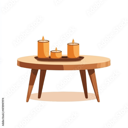 a coffee table with candles and a tray