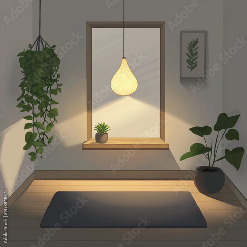 cozy indoor corner with yoga mat and mood lighting