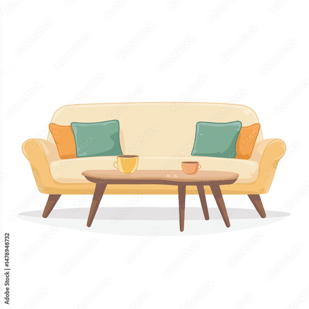 Fototapeta premium cozy sofa with two pillows and a small coffee table