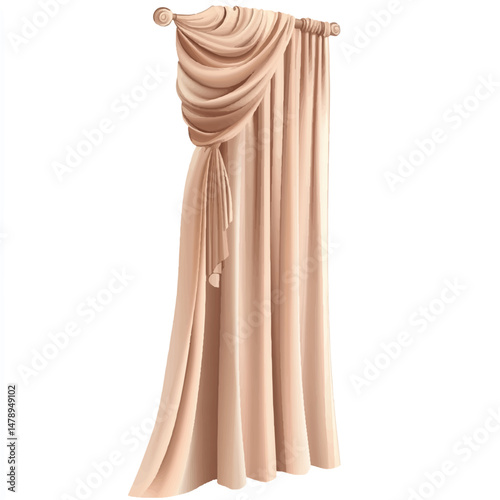 curtain tied to one side with gentle folds