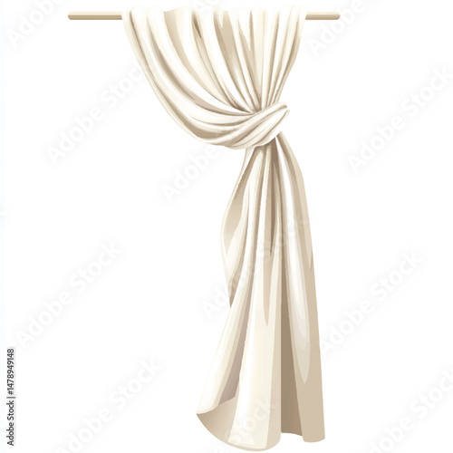 curtain tied to one side with gentle folds