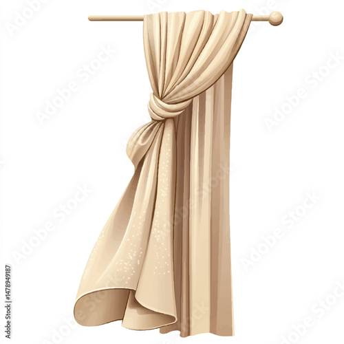 curtain tied to one side with gentle folds