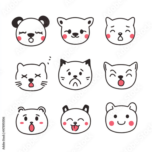 a cute nanimal faces with different emotions for stiker