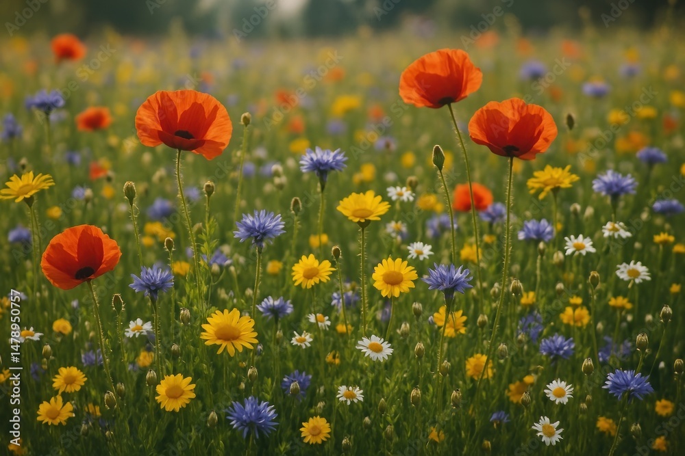 Obraz premium Vibrant wildflowers in summer meadow.