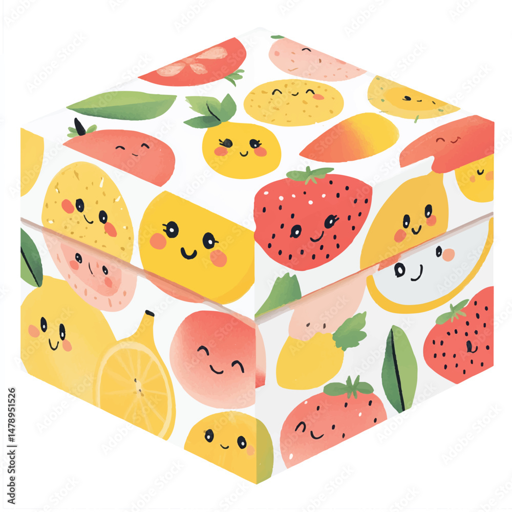 a cute box with all over pattern of fruit faces a cute box with all over pattern of fruit faces