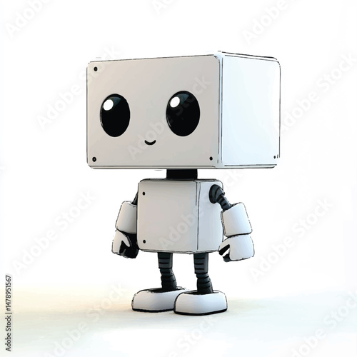 a cute  boxy cartoon robot with round eyes