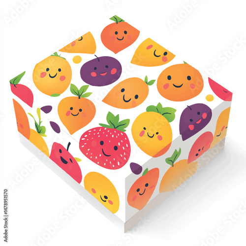 a cute box with all over pattern of fruit faces