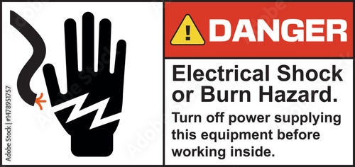 ANSI Danger Label Electrical Shock and Burn Hazard Safety Sign - Power Off Before Work