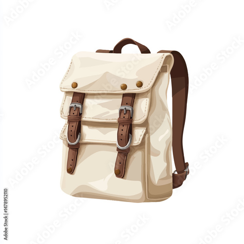 a canvas backpack with rolled top and buckles