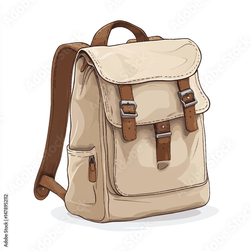 a canvas backpack with rolled top and buckles