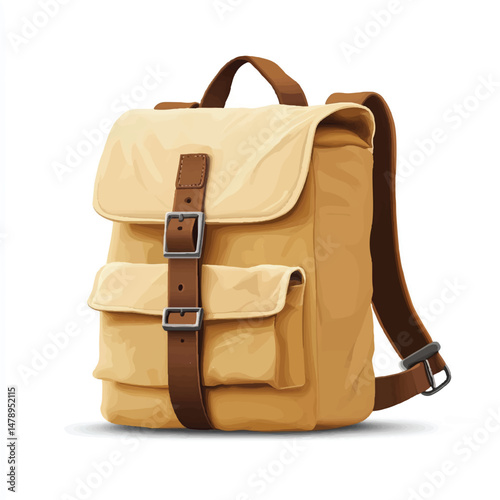 a canvas backpack with rolled top and buckles