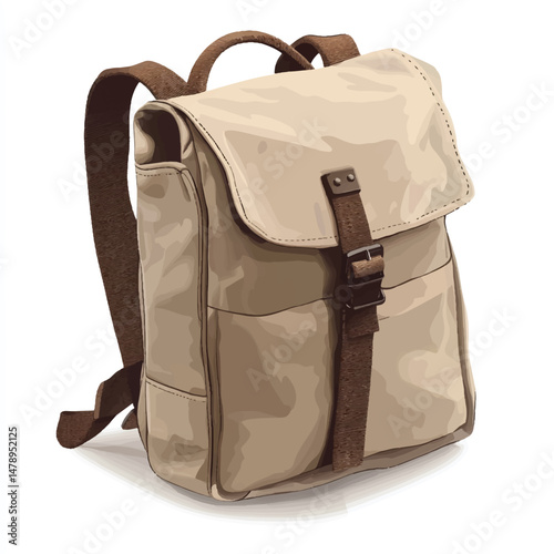 a canvas backpack with rolled top and buckles