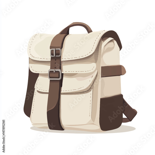 a canvas backpack with rolled top and buckles