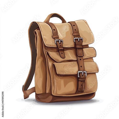 a canvas backpack with rolled top and buckles