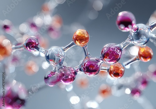 Colorful molecular structure on a blurred background.
