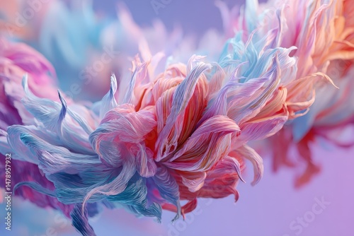 Vibrant abstract floral shapes in soft pastel hues.