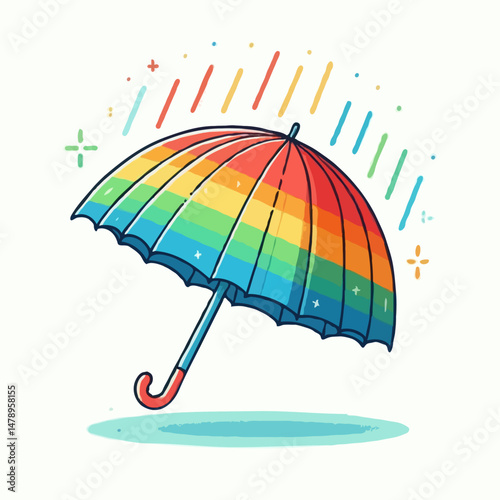 Rainbow umbrella with colorful rain