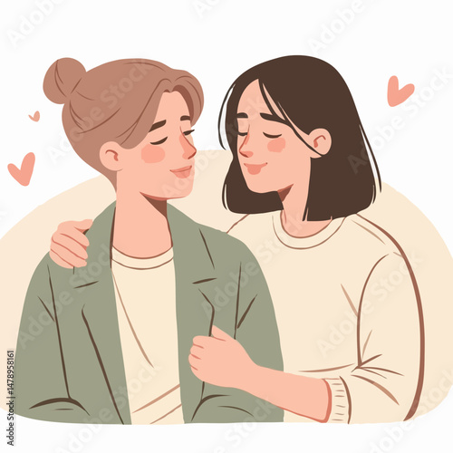 Lesbian couple looking at each other