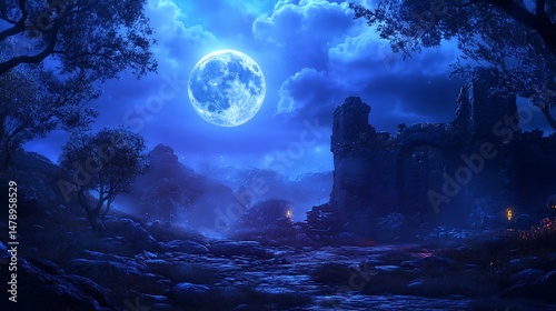 Mystical moonlit ruins photo