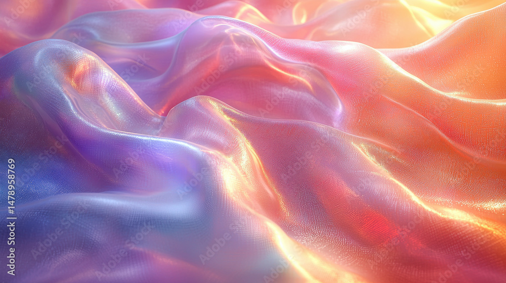 Obraz premium A mesmerizing backdrop of white and iridescent holographic colors, shimmering with a pearlescent gradient that evokes the ethereal glow of a holographic display, illuminated by a generative 