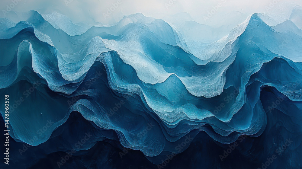 Obraz premium A mesmerizing canvas of blue, aqua, and teal, where the ocean's waves writhe in an abstract dance, creating a captivating texture reminiscent of a web. The vibrant hues and fluid movement of 