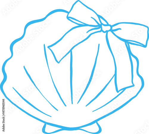 Coquette Seashell Outline Clam Shell with bow Girly Summer 