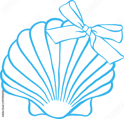 Coquette Seashell Outline Clam Shell with Ribbon bow Girly Summer 