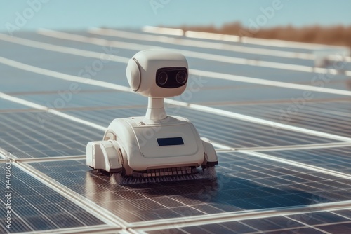 Autonomous robot patrol system on solar panels.