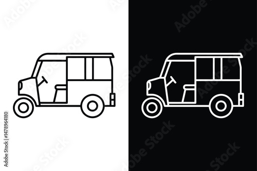 Tuk Tuk Transportation Glyph line Icon vector illustration black white design