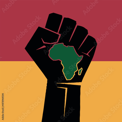 Powerful Africa Day Illustration Featuring Raised Fist and Continent Map
