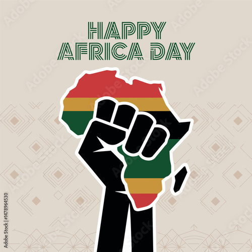 Powerful Africa Day Illustration Featuring Raised Fist and Continent Map