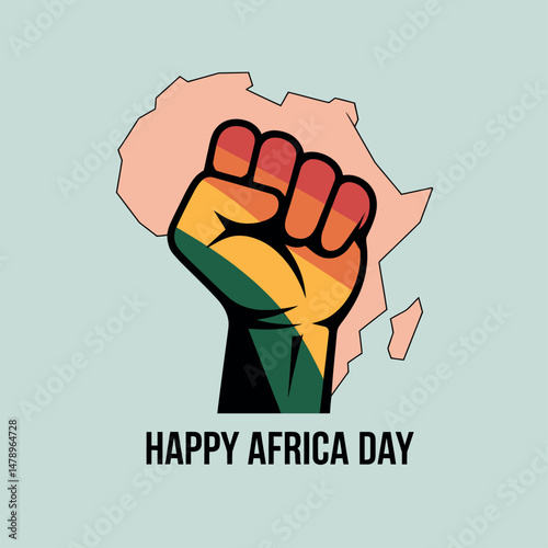 Powerful Africa Day Illustration Featuring Raised Fist and Continent Map