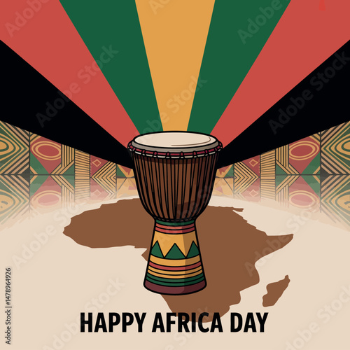 Colorful Africa Day Vector with Traditional Drum and Patterns
