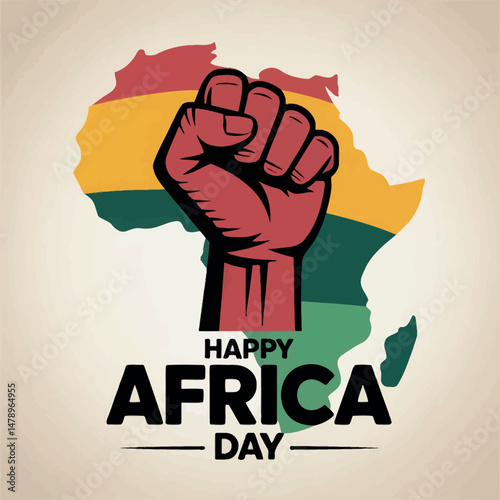 Powerful Africa Day Illustration Featuring Raised Fist and Continent Map