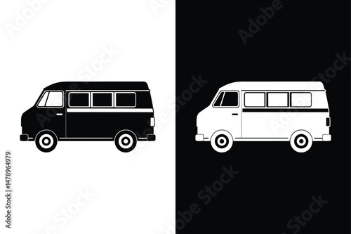 Minimal Van Front View Icon. Vector Silhouette from Transport Collection