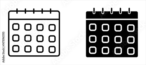 Calendar icon set. Line and glyph calendar set. Month cal.