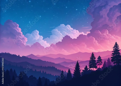 Deep Blue to Pink-Purple Gradient Background with Cloud-Like Texture