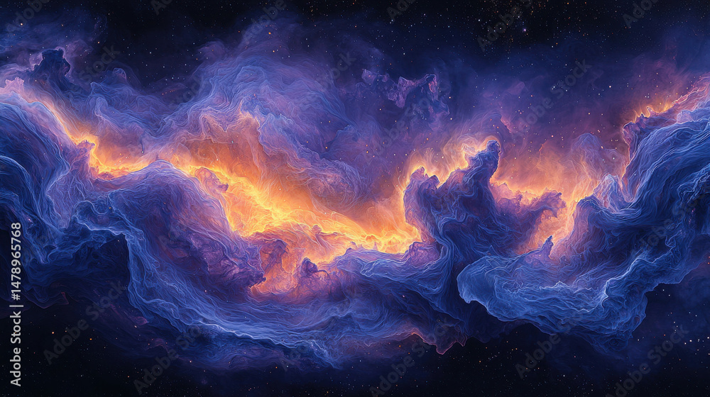 Fototapeta premium A mesmerizing canvas of swirling nebulae, where intricate patterns of blue and purple data streams converge, symbolizing the boundless power and potential of digital technology 