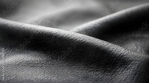 Close-up of black leather texture showing intricate surface patterns and fine grain details, emphasizing luxury, durability, and sophistication in material design.
