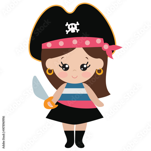 Funny pirate  girl  vector cartoon illustration