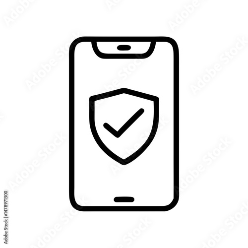 Mobile Security Icon – Smartphone Protection Shield Line Illustration