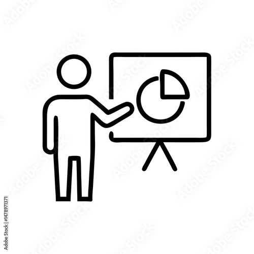 Presentation Icon – Businessman Showing Pie Chart Line Art Vector