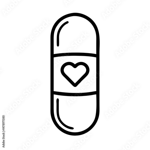Love Pill Icon – Heart Medicine Capsule Line Art Vector