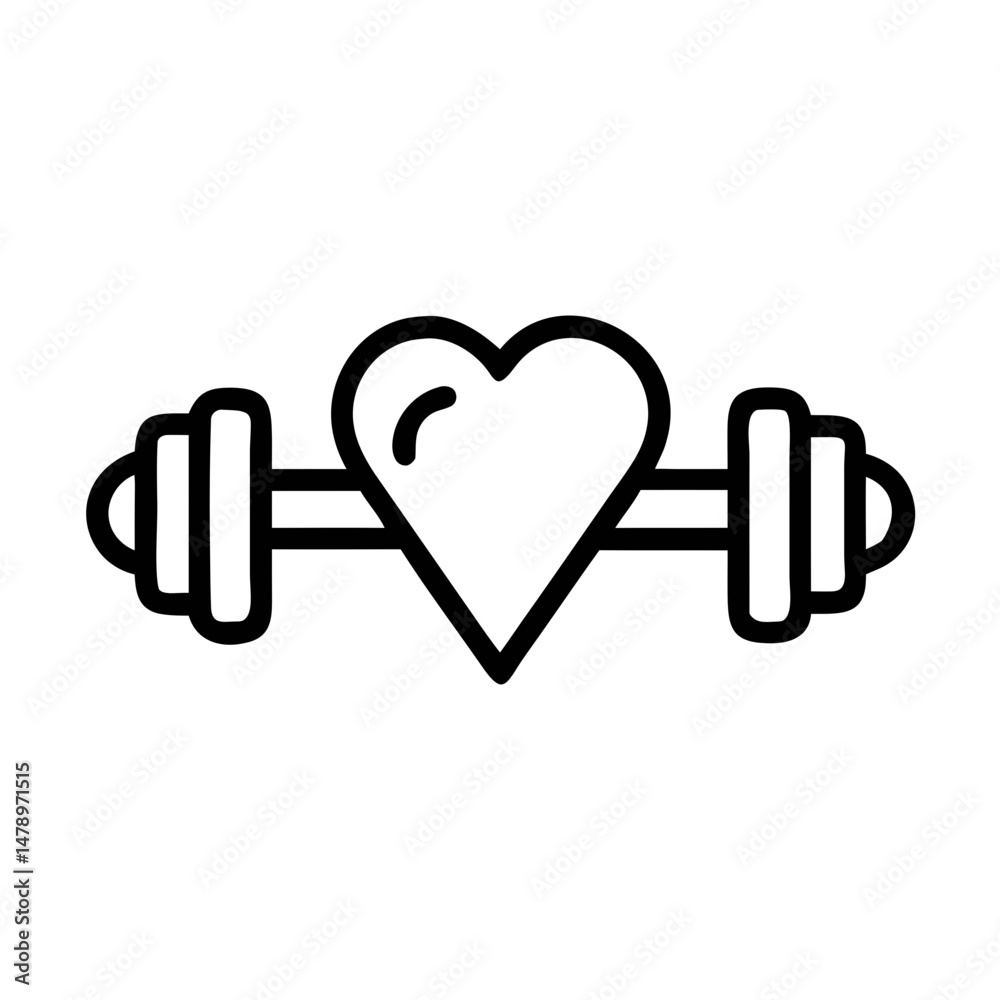 Obraz premium Heart Dumbbell Icon – Love Fitness Line Art Symbol for Healthy Lifestyle